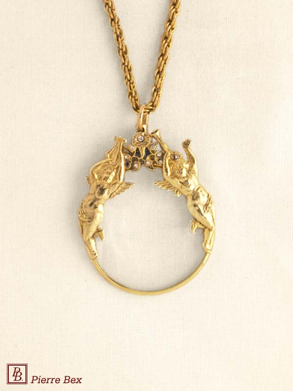 Pierre-Bex Art-Deco magnifying glass necklace cherubs 44593-D2