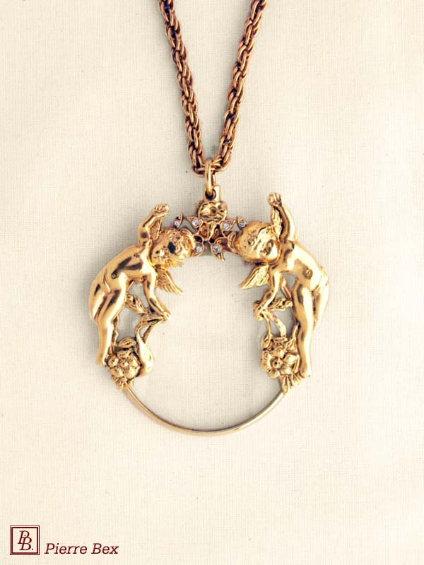 Pierre-Bex Art-Deco magnifying glass necklace cherubs 44593-D3