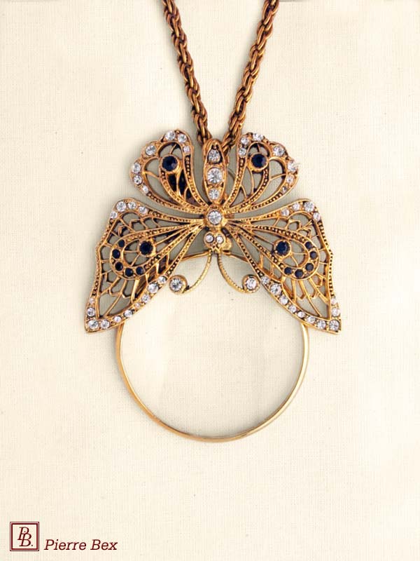 Pierre-Bex Art-Deco magnifying glass necklace with butterfly 45043-D1