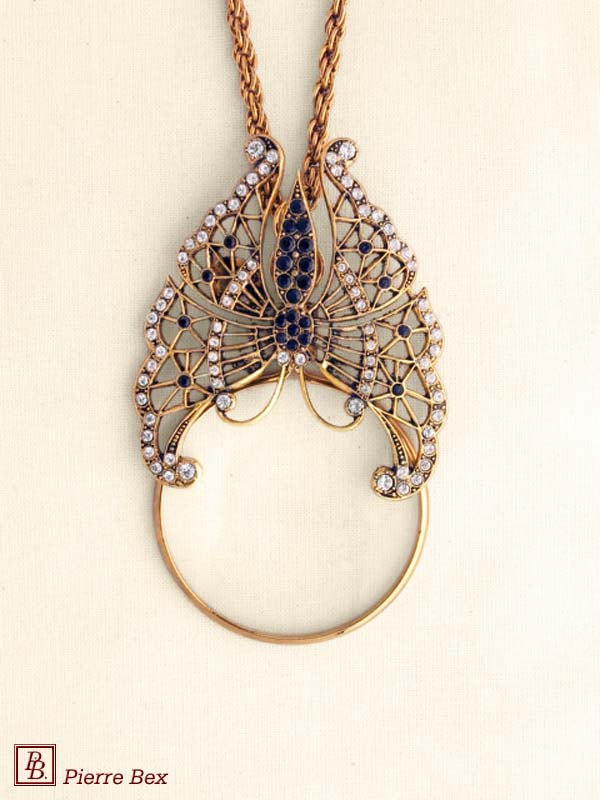 Pierre-Bex Art-Deco magnifying glass necklace with butterfly 45043-D2