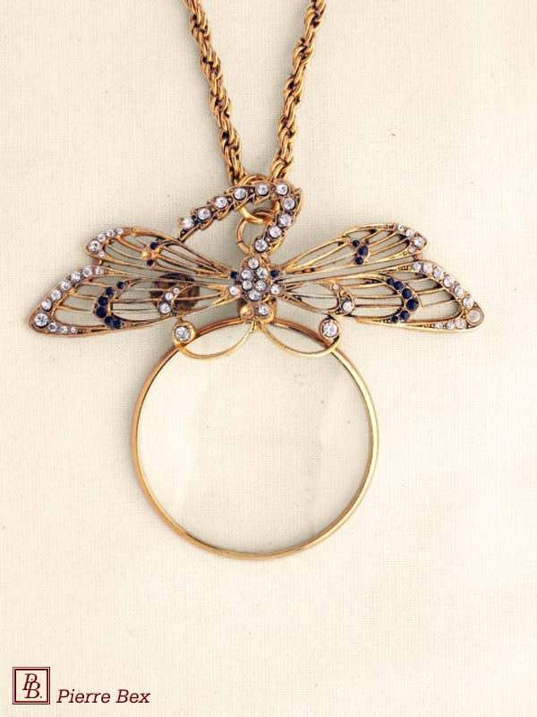 Pierre-Bex Art-Deco magnifying glass necklace with butterfly 45043-D3
