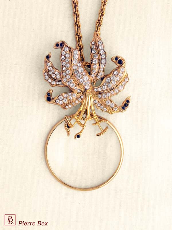 Pierre-Bex Art-Deco magnifying glass necklace orchid 45043-D5