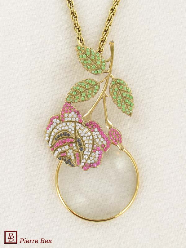 Pierre-Bex Art-Deco magnifying glass necklace rose 45053-D4